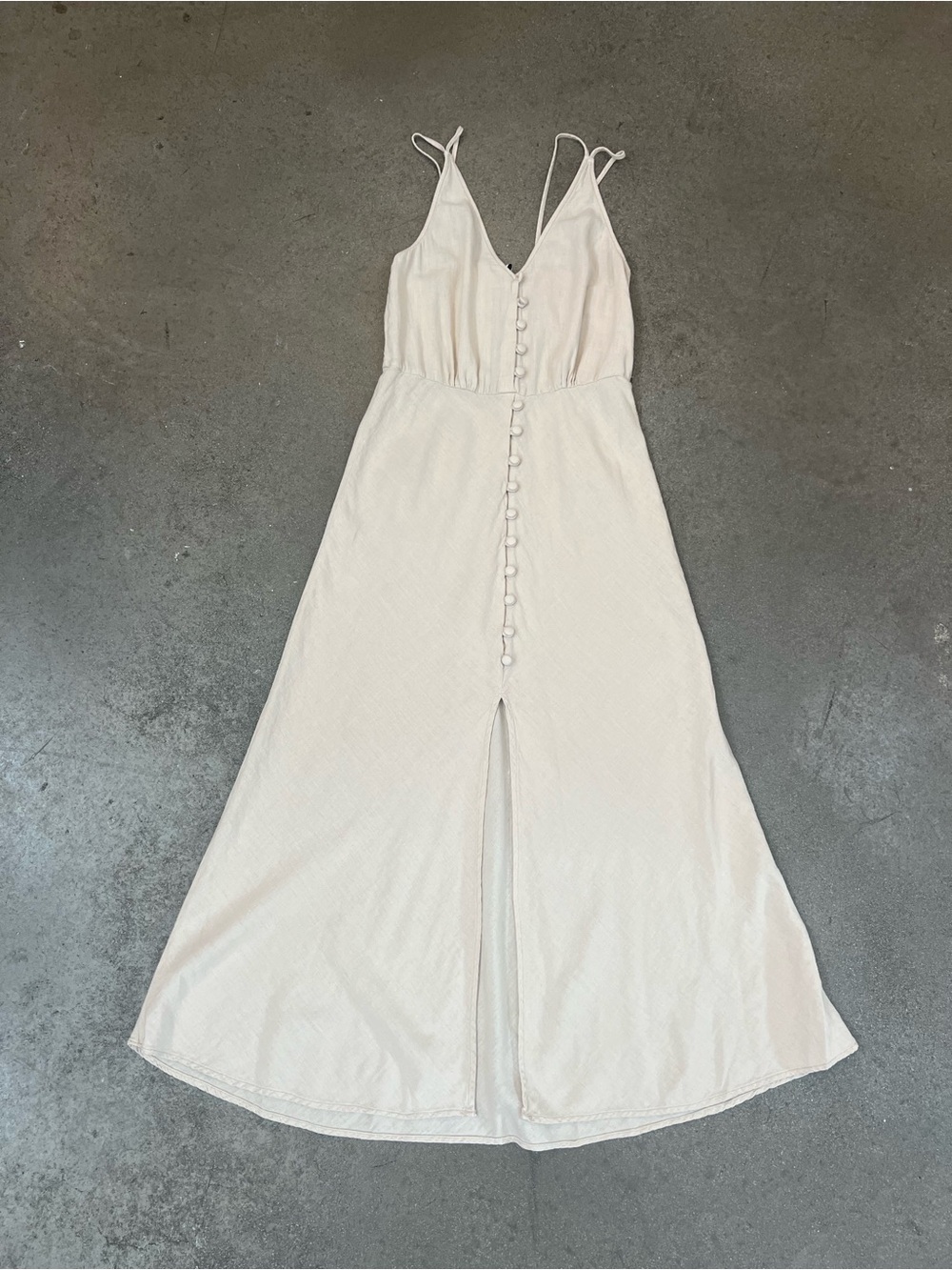 Zara Cream Button-Front Midi Dress with Spaghetti Straps